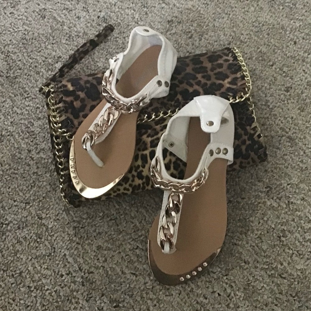 White Forever Chain-Strap Sandals